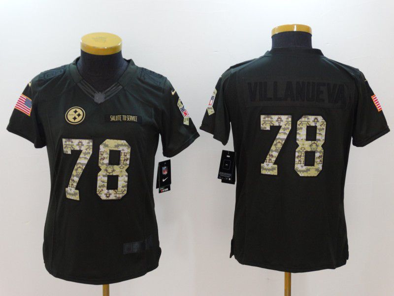 Women Pittsburgh Steelers #78 Villanueva Green Nike Salute to Service Limited NFL Jersey->women nfl jersey->Women Jersey